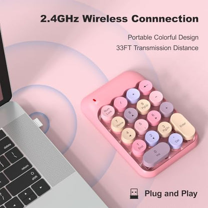 MOWUX Wireless Number Pads, Cute Colorful Numeric Keypad Numpad Portable 2.4 GHz Financial Accounting Number Keyboard Extensions, 18 Key Number Numpad for Laptop Desktop, PC (Pink) - color: Pink