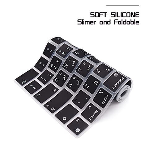 HRH Keyboard Cover Skin EU for MacBook Air 13”15"(M5-M2)&Pro 14”16"(M5-M1) | Arabic,Black,2026-2021,A3426 A3427 A3434 A2992 A2918,Neo 13"A18,Precise Fit,Dust Proof,Waterproof,Durable,Keyboard Accessory - color: Arabic