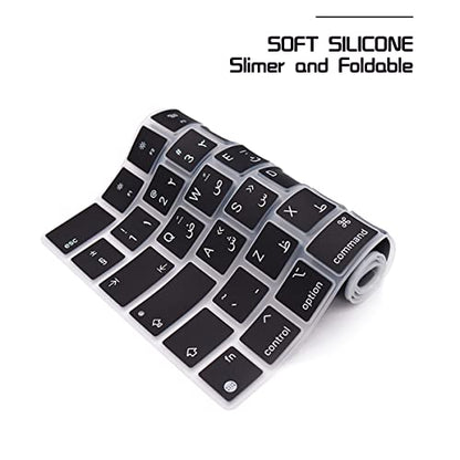 HRH Keyboard Cover Skin EU for MacBook Air 13”15"(M5-M2)&Pro 14”16"(M5-M1) | Arabic,Black,2026-2021,A3426 A3427 A3434 A2992 A2918,Neo 13"A18,Precise Fit,Dust Proof,Waterproof,Durable,Keyboard Accessory - color: Arabic