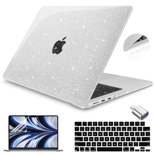 Teryeefi Compatible with MacBook Air 15 inch Case M4 M3 M2 Chip 2025 2024 2023 Release A3241 A3114 A2941 Model with Keyboard Cover + Type C Adapter for Air 15.3 Transparent Case, Glitter Clear - color: Glitter Clear