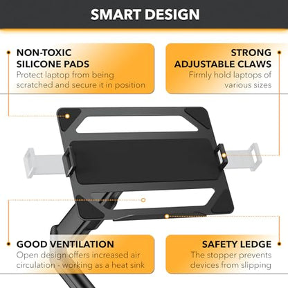 CondoMounts LTP8017 Laptop Wall Mount | Spring-Assisted Arm for 17"–32" Screens, Free-Tilting VESA Laptop Holder, Space-Saving Design, Heavy-Duty Build, Matte Black Finish, Easy DIY Installation