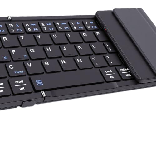 Foldable Keyboard with Touchpad, PU Leather Cover Bluetooth, Rechargeable 3 Fold Wireless Keyboard with Number Pad for Travel Tablet Laptop Users (Black) - color: Black