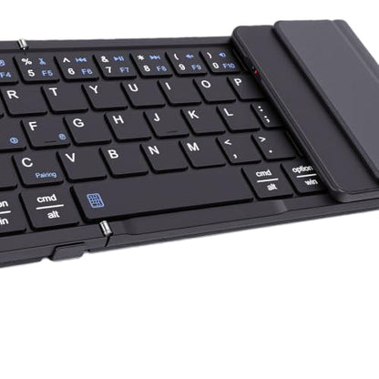 Foldable Keyboard with Touchpad, PU Leather Cover Bluetooth, Rechargeable 3 Fold Wireless Keyboard with Number Pad for Travel Tablet Laptop Users (Black) - color: Black