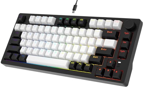 DAREU EK75 Wired Mechanical Keyboard,75% Keyboard with Volume Knob,Gasket Mount Mechanical Gaming Keyboards,81 Keys Rainbow Backlit,PBT Keycaps,Linear Dream Switch for PC Laptop Windows(Black-White) - color: Black-White