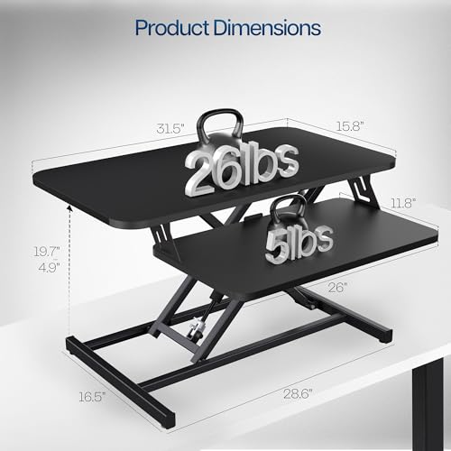 VIVO Black 32 inch Stand Up Desk Riser, DESK-V000S | Height Adjustable, Standing Desk Converter, Quick Sit to Stand, Tabletop Dual Monitor Riser Workstation, Minimal Assembly - color: Black, size: 32"