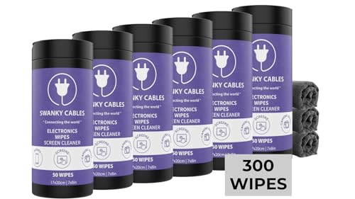 Swanky Cables Screen Cleaner Wipes: Electronic Wipes for Screens - Computer Screen Wipes for Lens, Phone, Tv Screen and Monitor Cleaning - Tech Wipes & Microfiber Cloth (Canister, 300 Count) - color: Canister, size: 300 Count