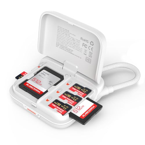 PGYTECH Mini SD Card Reader Case, 2-in-1 UHS-II SD/TF Card Reader Holder | CreateMate High-Speed Dual-Slot Transfer/USB 3.1/Type-C with 6-Slot Storage Portable, for Camera/Drone/Phone/Pocket 4, White - color: Ivory White