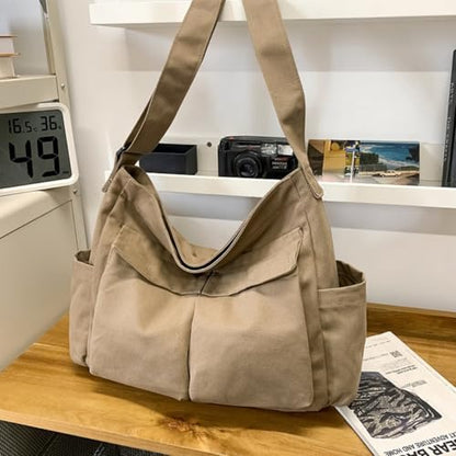 Cute Canvas Tote Bag for School/Work/Travel, Large Crossbody Messenger Bag Laptop Shoulder Bag - color: Coyote Tan Brown