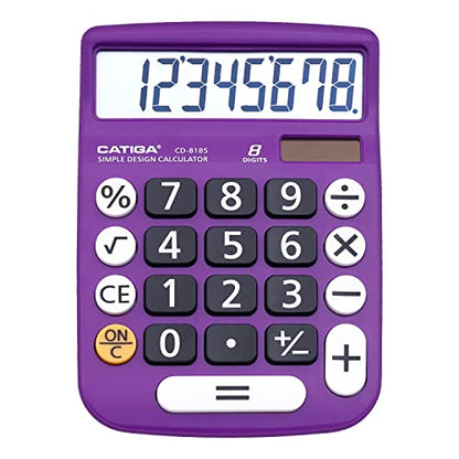 CATIGA Desktop Calculator 8 Digit with Solar Power and LCD Display, or Home, Office, School, Class and Business, 4 Function Small Basic - color: Violet
