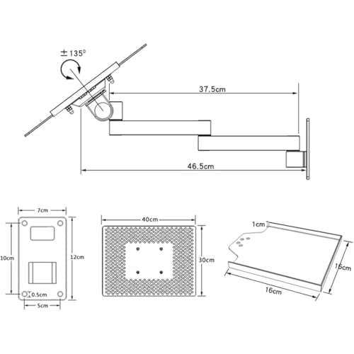Adjustable Laptop Mount with Mouse Tray,Full Motion Articulating Design for Heat Dissipation and Multi-Angle Rotation, Supports Up to 8KG