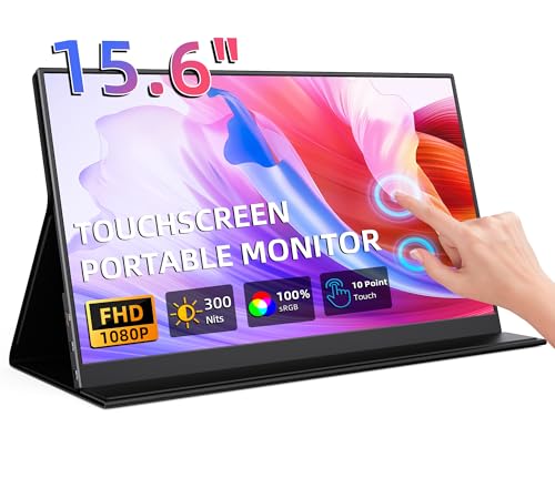 Portable Monitor, 15.6" 1080p IPS Touchscreen Portable Monitor, Mini HDMI/USB C, Dual Speakers with Cover for Switch PS4/5 Laptop Phone