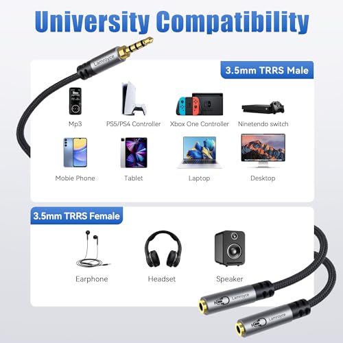 Dual 3.5mm Headphone Splitter with Microphone, 1/8 inch 3.5mm 4-Pole TRRS Male to Dual TRRS Female Audio Mic Y Splitter Cable (1Feet) for Gaming Headsets, Online Chat, Sharing Audio on PC,Laptop,Phone - color: 3.5mm TRRS 1 Male to 2 Female Splitter, size: