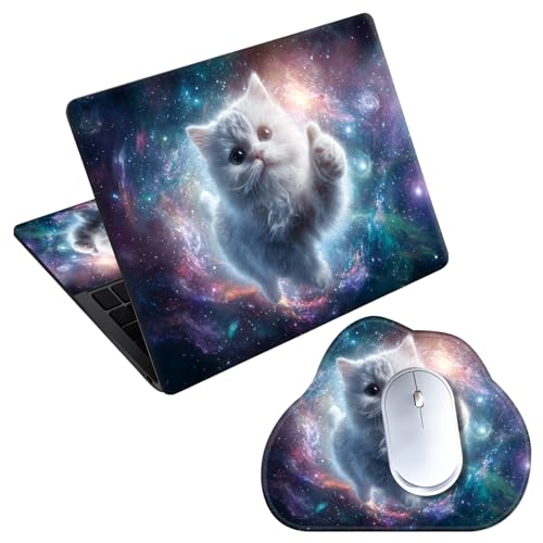 Laptop Skin Sticker Decal 15-15.6 Inch with Cute Mouse Pad, Universal Reusable Vinyl Sticker for 12.1 13 13.3 14 15.4 Inch Netbook and Notebook PC, Galaxy Cat Art - color: Galaxy Cat Art