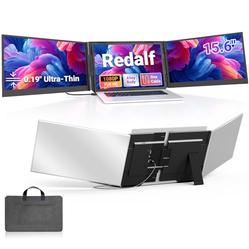 15.6" One-Cable Laptop Screen Extender, Ultra-Thin 1080P FHD Triple Portable Monitor, Travel Monitor for 13–17.3" Laptop, USB-C/USB-A Connection, Dual Monitor for Mac/Windows/Android(Driver Required) - color: Silver