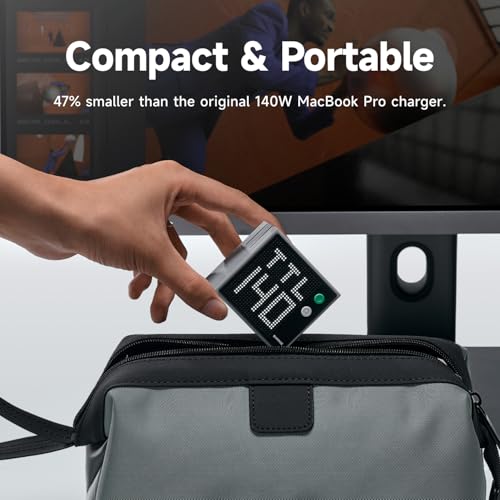 SHARGE Pixel 140 Laptop Charger 140W USB C GaN Charger 3-Port with Smart Dot-Matrix Display PD3.1 Fast Charging for MacBook Pro, iPhone 17 Galaxy S26 (Black) - color: Black