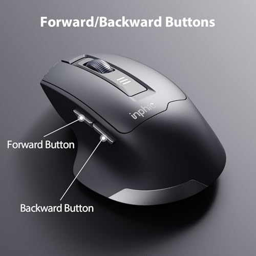 INPHIC Wireless Mouse Rechargeable, [Battery Level Visible], Silent Click USB 2.4G Cordless Mouse for Laptop PC Computer, 6 Buttons, 2400DPI 4 Adjustment Levels, Grey
