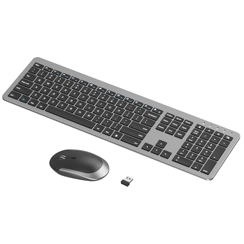 seenda Rechargeable Wireless Keyboard and Mouse Combo, Gray & Black | Quiet, slim full-size keyboard with numpad, 2.4GHz USB receiver, USB-C charging, 3-level DPI mouse for Windows PCs/laptops - color: Gray&Black