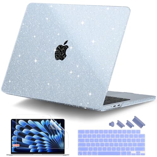 Clear Glitter Case for MacBook Air 15 Inch M5 M4 M3 M2 (2026-2023) A3448 A3241 A3114 A2941, Protective Hard Shell Cover Compatible with Touch ID & Liquid Retina Display - Star Sky Blue - color: Star Sky Blue