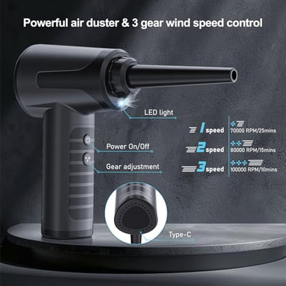 Electric Compressed Air Duster Blower Can Duster for Computer PC Keyboard | 100,000RPM, Cordless, Rechargeable,
