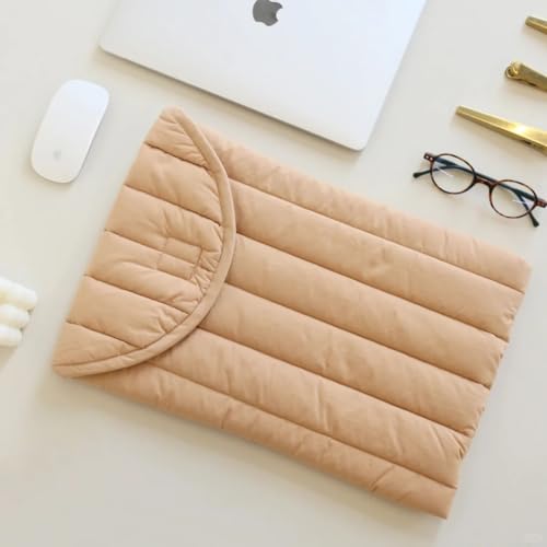 Puffy Laptop Sleeve 13-14 Inch, Soft Laptop Case, Streak-Beige | Compatible with 13-14 Inch Macbook Pro/Air/Neo, Asus/Dell Xps/Lenovo Laptops, Protective Carrying Bag for Women and Men - color: Streak-Beige, size: 13/14
