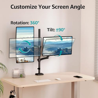 MOUNT PRO Vertical Dual Monitor Mount, Stacked Monitor Stand for 2 Computer Screens up to 32 inches, Full Motion Adjustable Tall Display Desk Mount, Each Arm Holds up to 17.6lbs, VESA Mount - size: Max 32“ Gas Spring