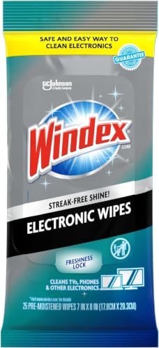 Windex Electronic Cleaning Wipes, Pre-Moistened Screen Wipes for TVs, Phones, and Other Electronics, Resealable for a Freshness Lock, 25 Count (Pack of 12) - size: 25 Count (Pack of 12)