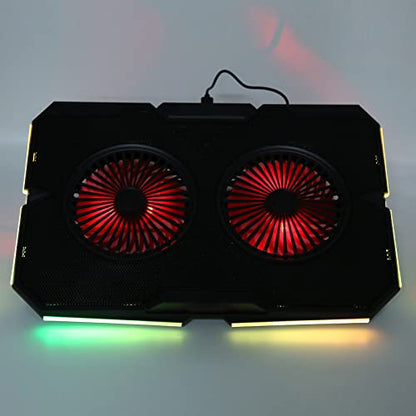 RGB Laptop Pad with Dual Silent Fans, Gaming Laptop Cooler Stand with 7 s Height Adjustment, 2 USB Ports and RGB ing for 14in to 17in Lap, y Panel