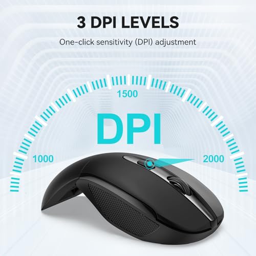 Folding Wireless Mouse, 2.4G Portable Travel Mouse with 3 Adjustable DPI (2000/1500/1000), 2-Year Battery Life, Compatible with Laptop, PC, Mac, Computer