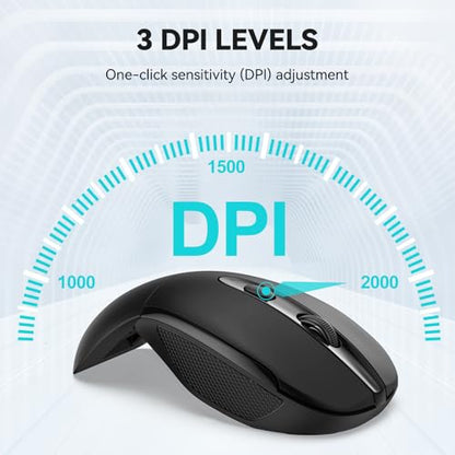 Folding Wireless Mouse, 2.4G Portable Travel Mouse with 3 Adjustable DPI (2000/1500/1000), 2-Year Battery Life, Compatible with Laptop, PC, Mac, Computer