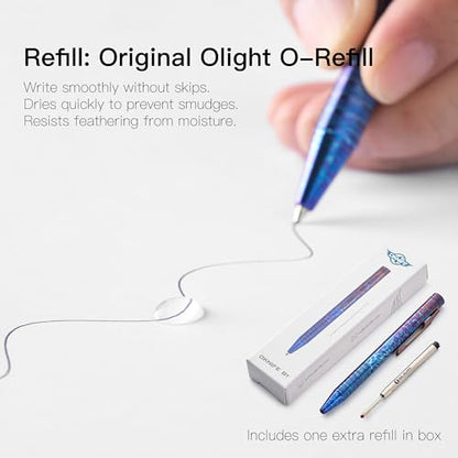 OKNIFE B1 Lightning Strike Titanium Pen, 2-in-1 Clip, 2 pcs Refills | Bolt Action EDC Pen with Built-in Spinning Top for Smooth Writing and Everyday Carry (Lightning Strike Titanium) - color: Lightning Strike Titanium