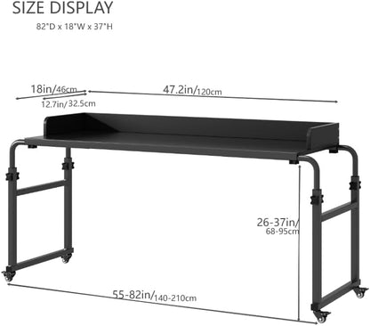 LINGMI Kids and Adult Desk, Overbed Table with Wheels, Bed Desk Recliner Table Adjustable Height Laptop Table, Queen King Size Over The Bed Table with Metal Leg(Black) - color: Black