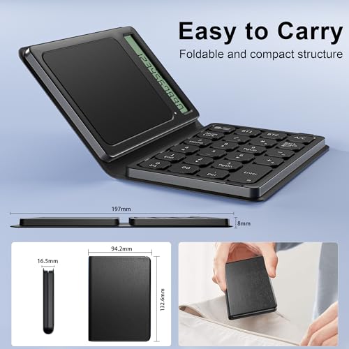 Bluetooth Number Pad, Foldable 2.4G Wireless Numeric Keypad with Display Calculator & Touchpad, Wireless Number Pad Slim 23 Keys Portable Financial Accounting Numpad Keyboard for PC Laptop Desktop