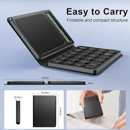 Bluetooth Number Pad, Foldable 2.4G Wireless Numeric Keypad with Display Calculator & Touchpad, Wireless Number Pad Slim 23 Keys Portable Financial Accounting Numpad Keyboard for PC Laptop Desktop