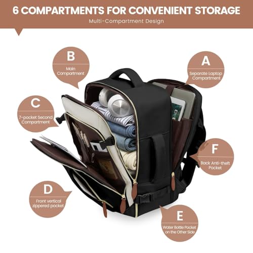 LOVEVOOK 50L Travel Backpack Carry On Airline Approved, Large Backpack with 3 Packing Cubes, TSA Travel Essentials Carry On Bag, Waterproof Weekender Overnight Luggage Daypack, Fits 18 Inch Laptop - color: H-black-beige-brown, size: XLarge - 18.5 Inch - 5