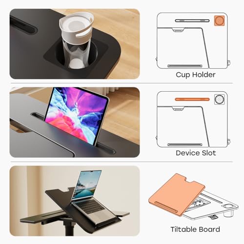 JOY worker Rolling Standing Desk, 60° Tiltable Mobile Laptop Desk, Black | Pneumatic Height Adjustable Cart, Portable Stand Up Desk with Wheels & Cup Holder for Office Home School, Holds Up to 22lbs - color: Black
