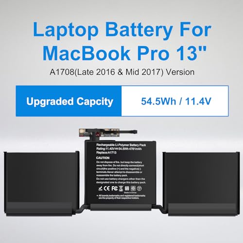 A1713 A1708 A2159 Laotop Battery for Mac Book Pro 13 Inch A1708(Mid2017,Late 2016) A2159 (2019) A2289 (2020) A2338 (2020,2022) EMC - size: A1713 13.25*5.51*0.984 in