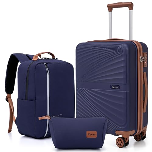 Carry On Luggage Set 22x14x9 Airline Approved Luggage Sets 3 Piece,Suitcases with Wheels,ABS Hard Case Luggage with TSA Lock Spinner Wheels(20 Inch,BP/TB) - color: Navy