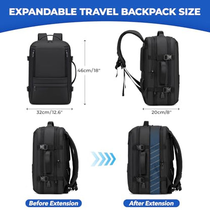 Carry On Travel Backpack Flight Approved for Men Women, Black | Expandable, Business Weekender Bag, 40L, Suitcase Backpack Luggage - color: Black