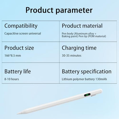 Active Stylus Pen for Touchscreen Devices – Universal Capacitive Pen with LED Battery Display, No Bluetooth Needed, Compatible with iPad/iPhone/Android (Not for Galaxy S/Kindle/Surface) – White - size: 2268A