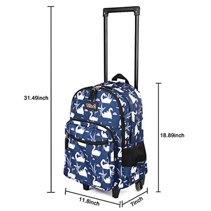 Tilami Rolling Backpack 18 inch Double Handle Wheeled Boys Girls Travel School Children Luggage Toddler Trip - color: Swan Blue