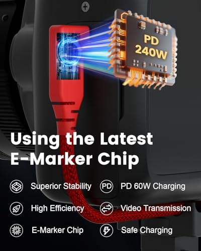 GeoHN.G USB C Tethering Cable 16.5FT, Right Angle USB4 Video Cable with PD 240W, 4K@60Hz 20Gbps Link Cord for Fast Transfer and Connection Between Camera and Computer-Sony/Canon/Nikon/MacBook - size: 16.5FT