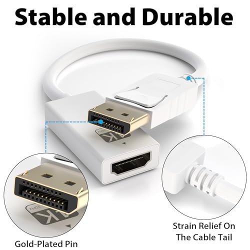 Cyberguys DisplayPort (DP) to HDMI Adapter Cable, 4K@30Hz DP Male to HDMI Female Converter, Gold-Plated Connector w/ Secure Latch, Compatible with Dell HP Lenovo ASUS, Computer to Monitor/TV/Projector