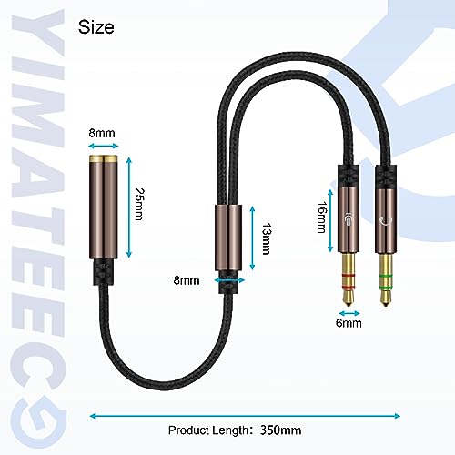 Headphone Splitter 3.5mm Splitter, 1 Female to 2 Male Headset Mic Adapter, Audio Splitter for Headphones Laptop PS4 Xbox PC Phone Tablet Gaming. (1 Female to 2 Male, 2pcs, Brown) - color: 35CM/13.8IN Headphone Splitter - Brown, size: 1 Female to 2 Male -