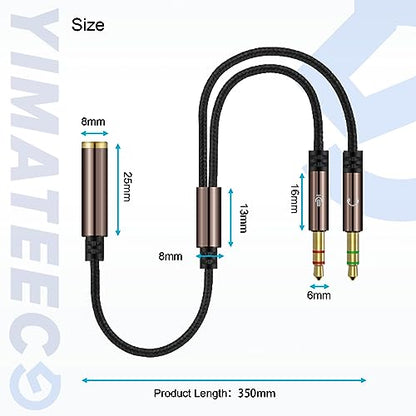Headphone Splitter 3.5mm Splitter, 1 Female to 2 Male Headset Mic Adapter, Audio Splitter for Headphones Laptop PS4 Xbox PC Phone Tablet Gaming. (1 Female to 2 Male, 2pcs, Brown) - color: 35CM/13.8IN Headphone Splitter - Brown, size: 1 Female to 2 Male -