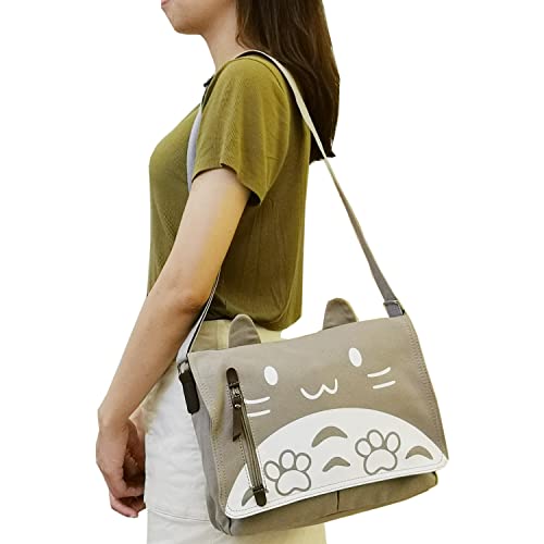 Canvas Cute Cat Kitty Messenger Bag Girls Crossbody Bag Shoulder Bag Cute Satchel School Bag - color: Gray