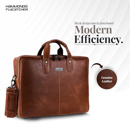 HAMMONDS FLYCATCHER Genuine Leather Laptop Bag for Men, Padded 15.6" Laptop Sleeve, Leather Messenger Bag for Men Briefcases - color: Metallic Tan