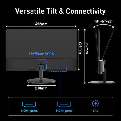 SANSUI 22 Inch 120Hz Monitor, FHD Computer Monitor 4000:1 Contrast Ratio with Adaptive Sync, HDR 100% sRGB, HDMI x 2, VESA Mount, Eye Care for Home/Office (ES-22X3AH, One HDMI Cable Included). - size: 22