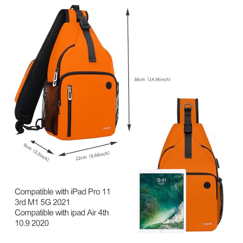 MOSISO Sling Backpack Bag, Crossbody Shoulder Bag Travel Hiking Daypack Chest Bag with Front Square Pocket&USB Charging Port - color: Orange