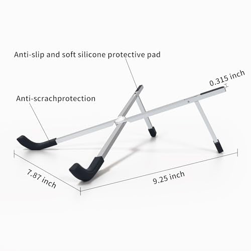 Protable Laptop Stand for Desk,Foldable Laptop Riser Holder,Ventilated Cooling Notebook Mount Computer Stand for 10-15.6” Laptops,Tablets，Aluminum - color: Silver