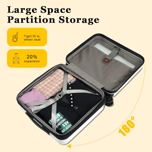 CENSIEN Expandable 16 Inch Carry On Luggage Airline Approved Small Suitcase | Lightweight ABS+PC Hard Shell Suitcases,360° Spinner Wheels,TSA Lock,YKK Zipper,Business Weekender Short Trips,White - color: White, size: 16 Inch EXT